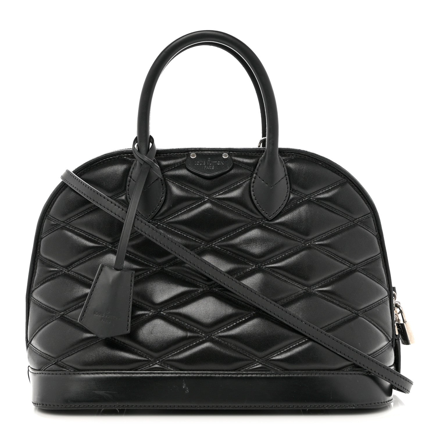 LOUIS VUITTON Lambskin Studded Malletage Alma PM Black by fashionphile