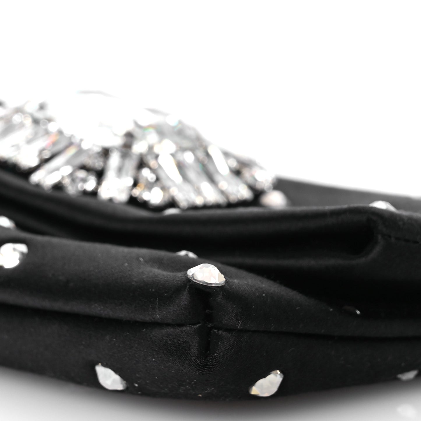 Satin Crystal Embellished Titania Clutch  Black