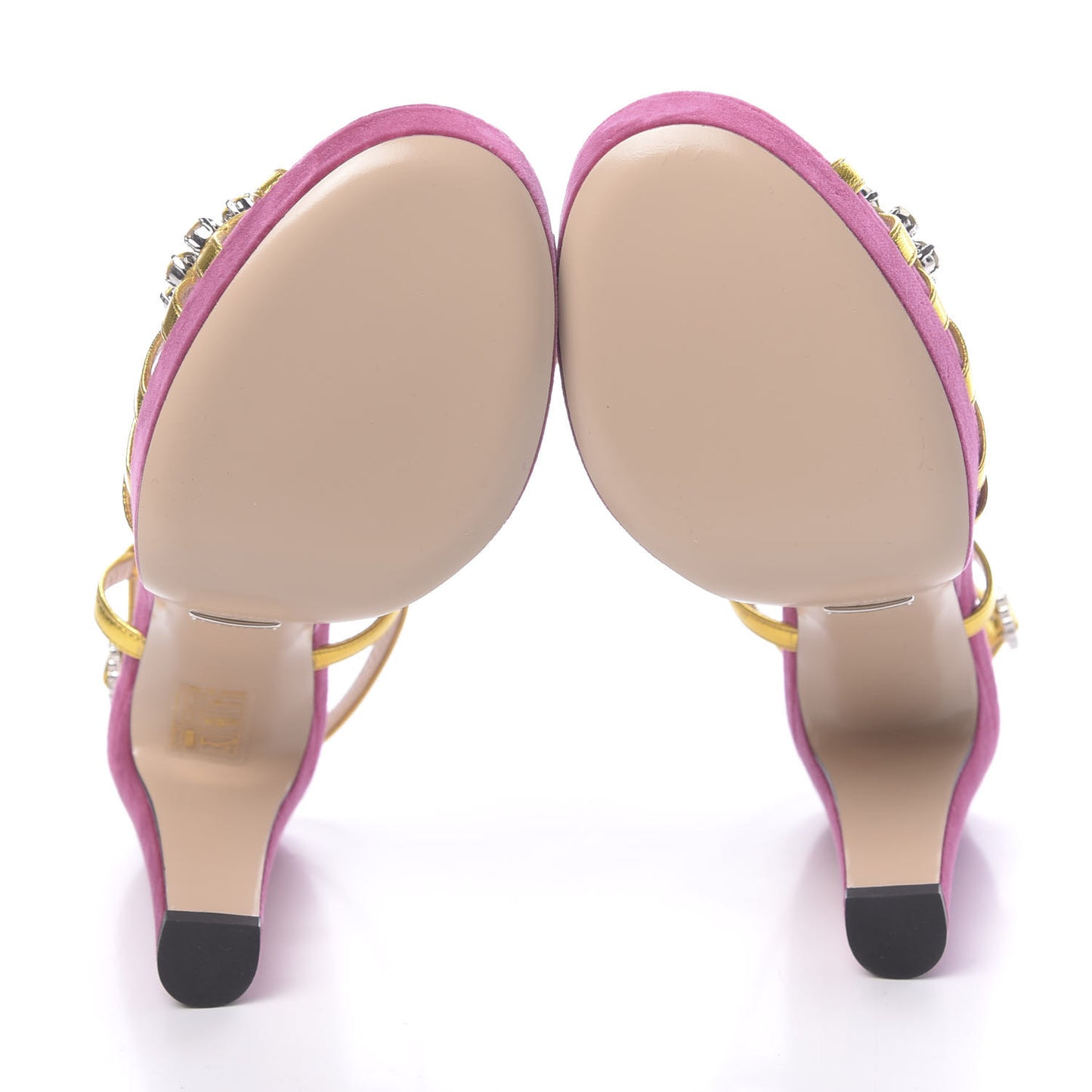 Velvet Nappa Crystal Zephyra Slingback Platform High Heel Sandals 38.5 Pink Gold
