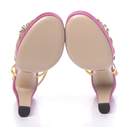 Gucci Velvet Nappa Crystal Zephyra Slingback Platform High Heel Sandals 38.5 Pink Gold 5 of 8