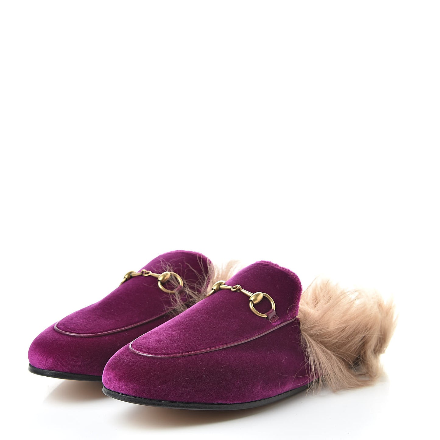 Velvet Fur Womens Princetown Slippers 37.5 Fucsia Violet Cyclamen Natural