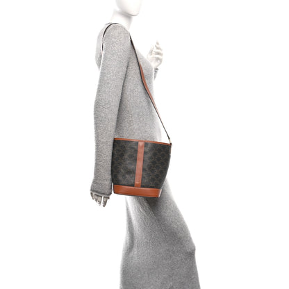 Celine Triomphe Canvas Calfskin Small Bucket Bag Tan 3 of 11