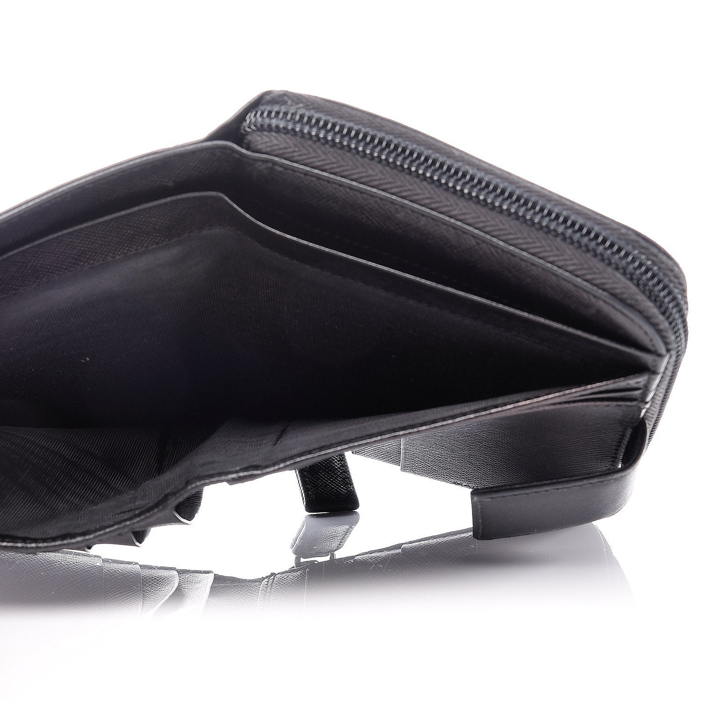 Saffiano Compact Zip Around Wallet Black