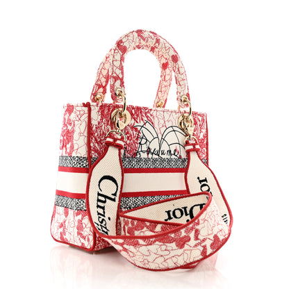 Christian Dior Canvas Embroidered Medium Dioramour D-Royaume Lady D-Lite Red Multicolor 3 of 12