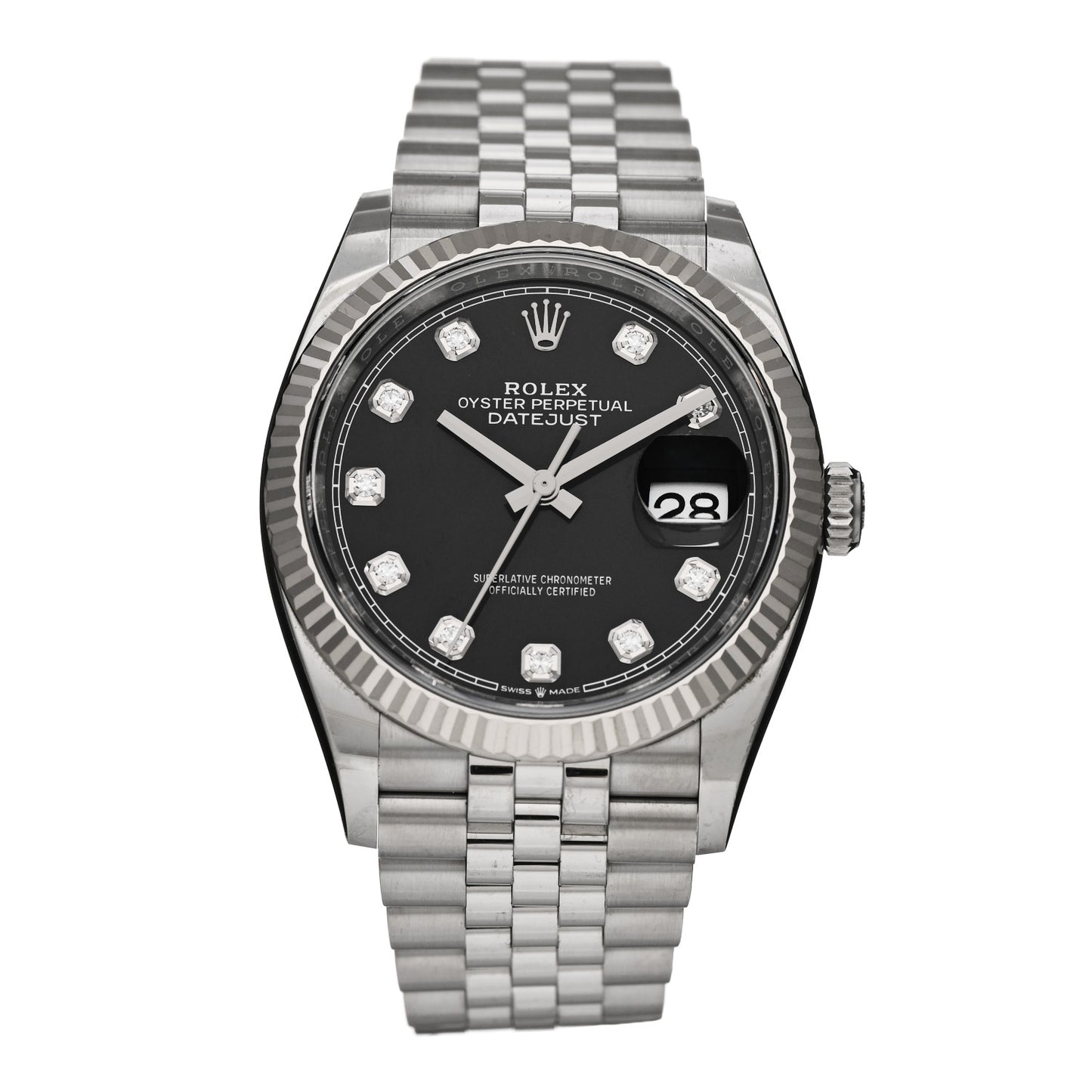Stainless Steel 18K White Gold Diamond 36mm Oyster Perpetual Datejust Watch Black 126234