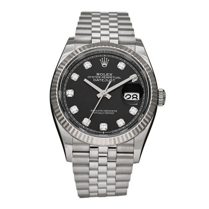 Rolex Stainless Steel 18K White Gold Diamond 36mm Oyster Perpetual Datejust Watch Black 126234 1 of 5