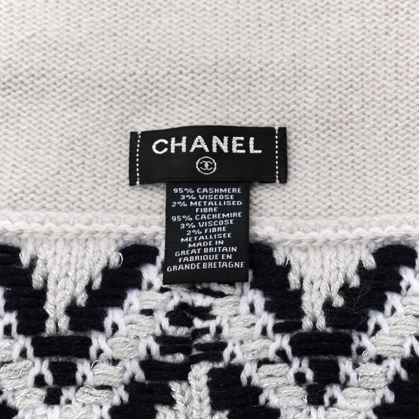 Cashmere Blend CC Beanie Hat White Navy Blue