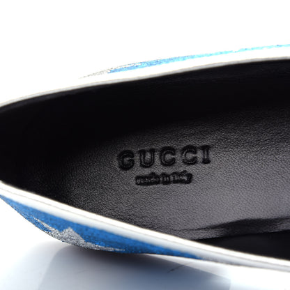 Gucci Lurex Calfskin Starry Sky Womens Jordaan Loafers 38.5 Bluette Silver 8 of 11