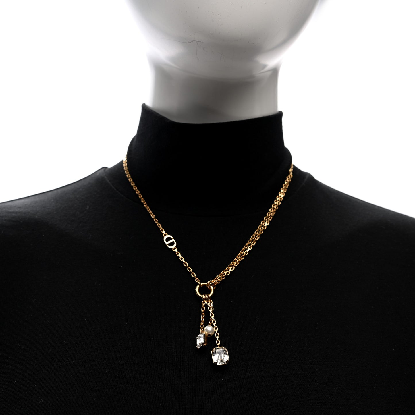 Metal Crystal Petit CD Drop Necklace Gold
