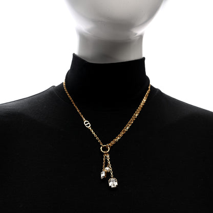 Christian Dior Metal Crystal Petit CD Drop Necklace Gold 2 of 4