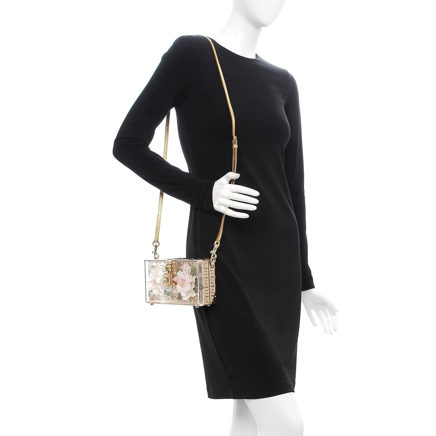 Metallic Plexiglass Crystal Embellished Shoulder Bag Gold