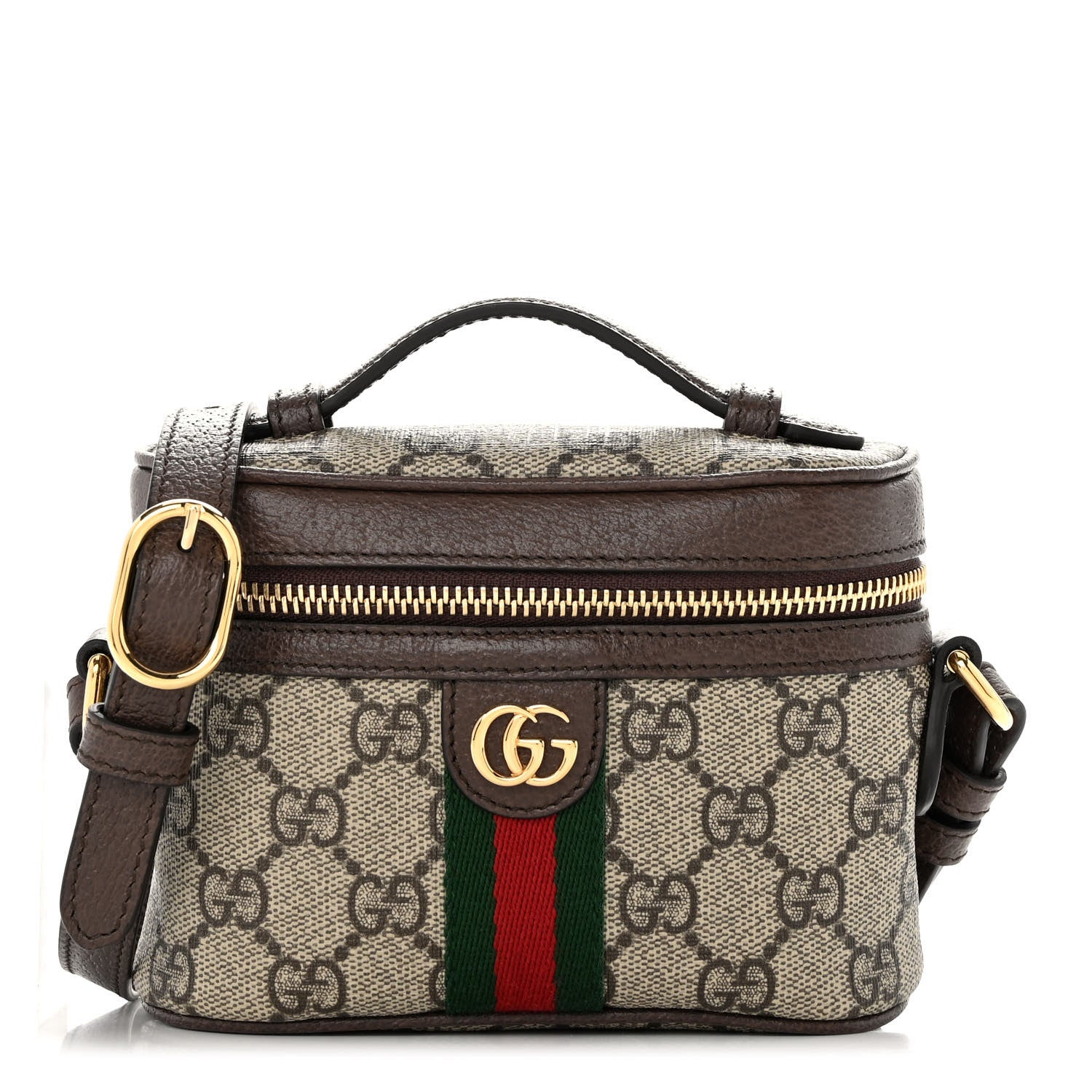 Gucci GG Supreme Monogram Textured Calfskin Web Mini Ophidia Top Handle Bag Beige Ebony New Acero 1 of 10