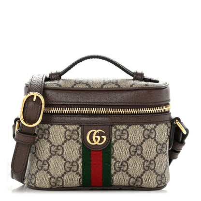 Gucci GG Supreme Monogram Textured Calfskin Web Mini Ophidia Top Handle Bag Beige Ebony New Acero 1 of 10