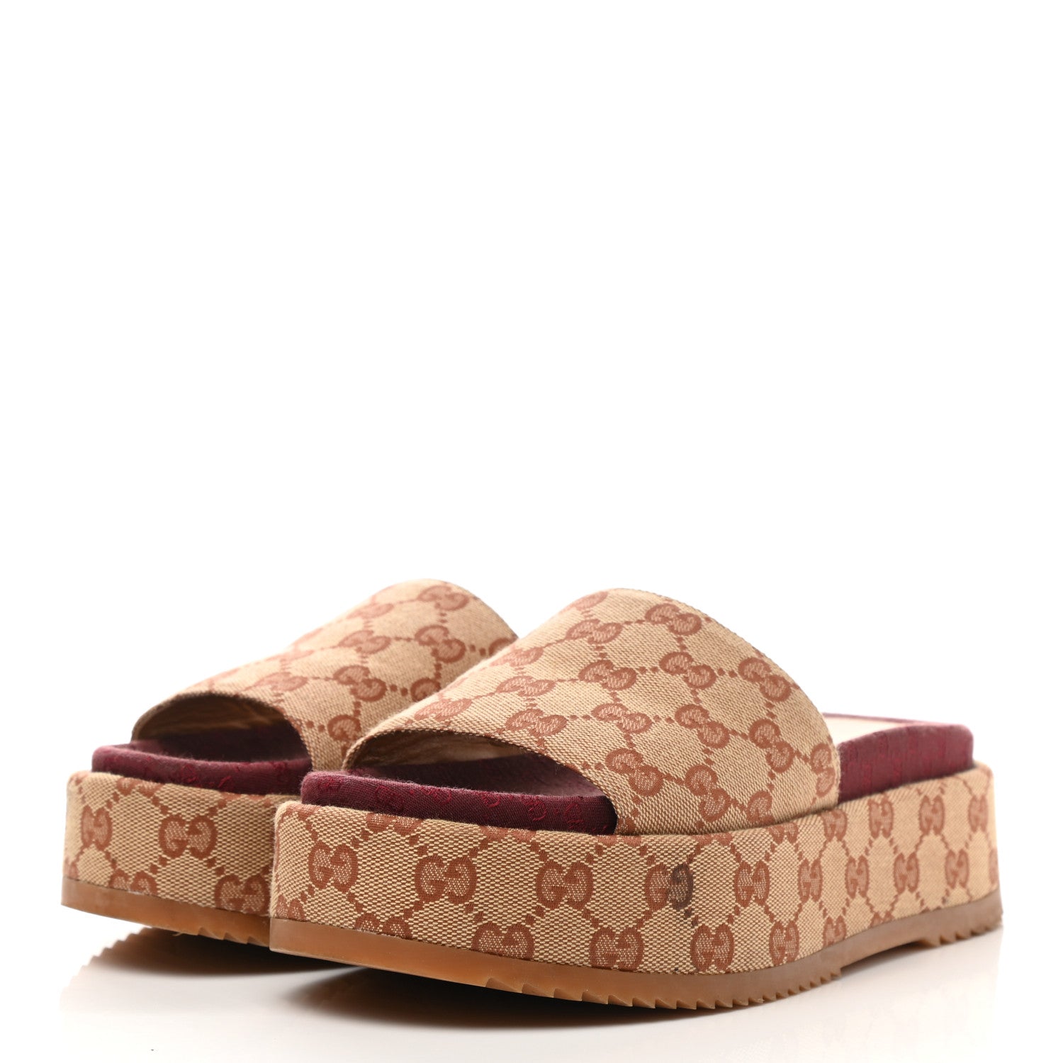 Gucci Canvas GG Monogram Angelina Platform Slide Sandals 38 Beige Ruggine 3 of 10