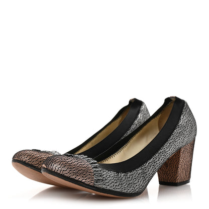 Chanel Lace Lambskin CC Elastic Stretch Pumps 39 Black Silver Rose Gold 4 of 12