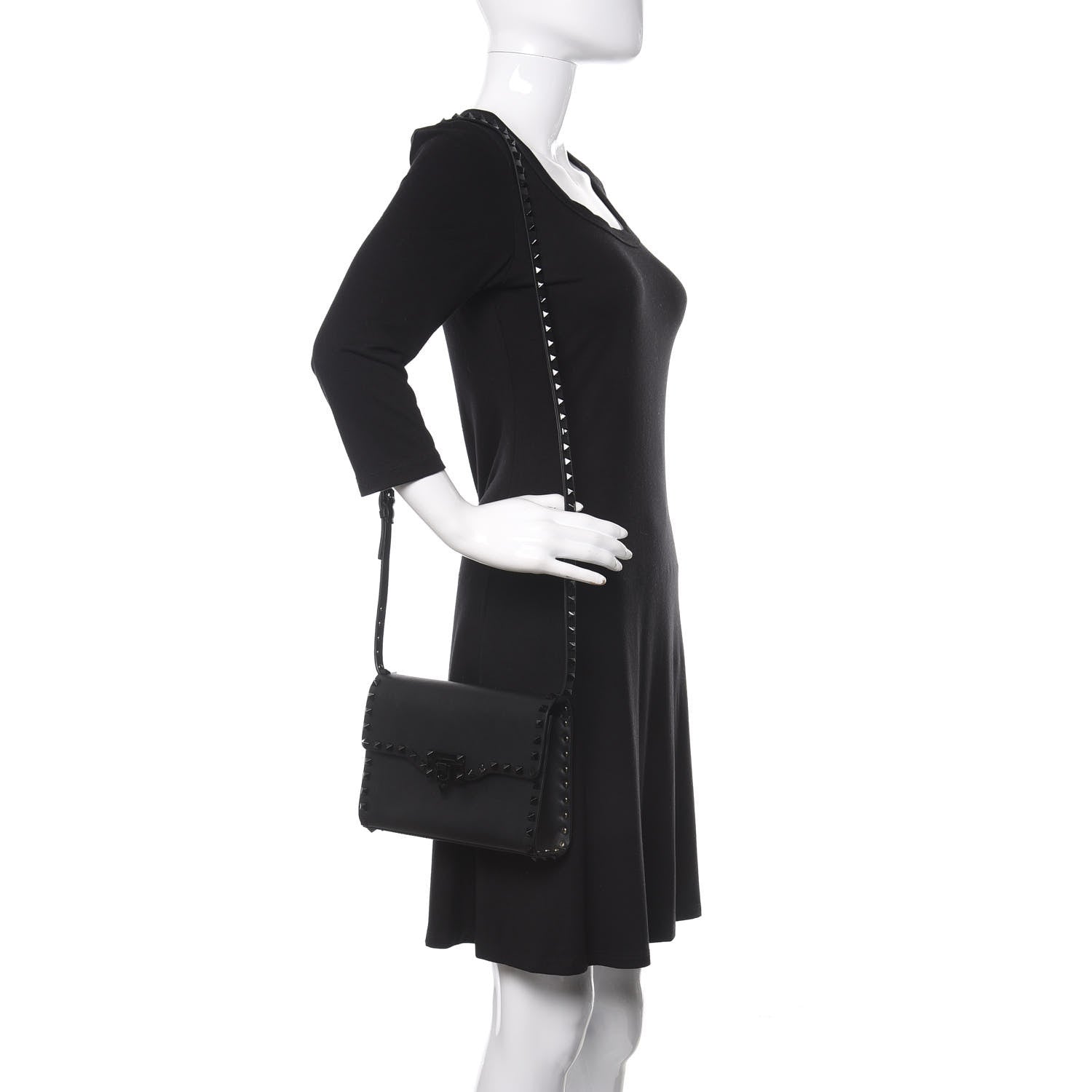 Valentino Garavani Vitello Monochrome Medium Rockstud Flip Lock Crossbody Bag Black 3 of 9