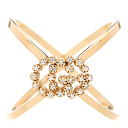 Gucci 18K Yellow Gold Diamond Running G Cross Ring 55 7.25 1 of 6