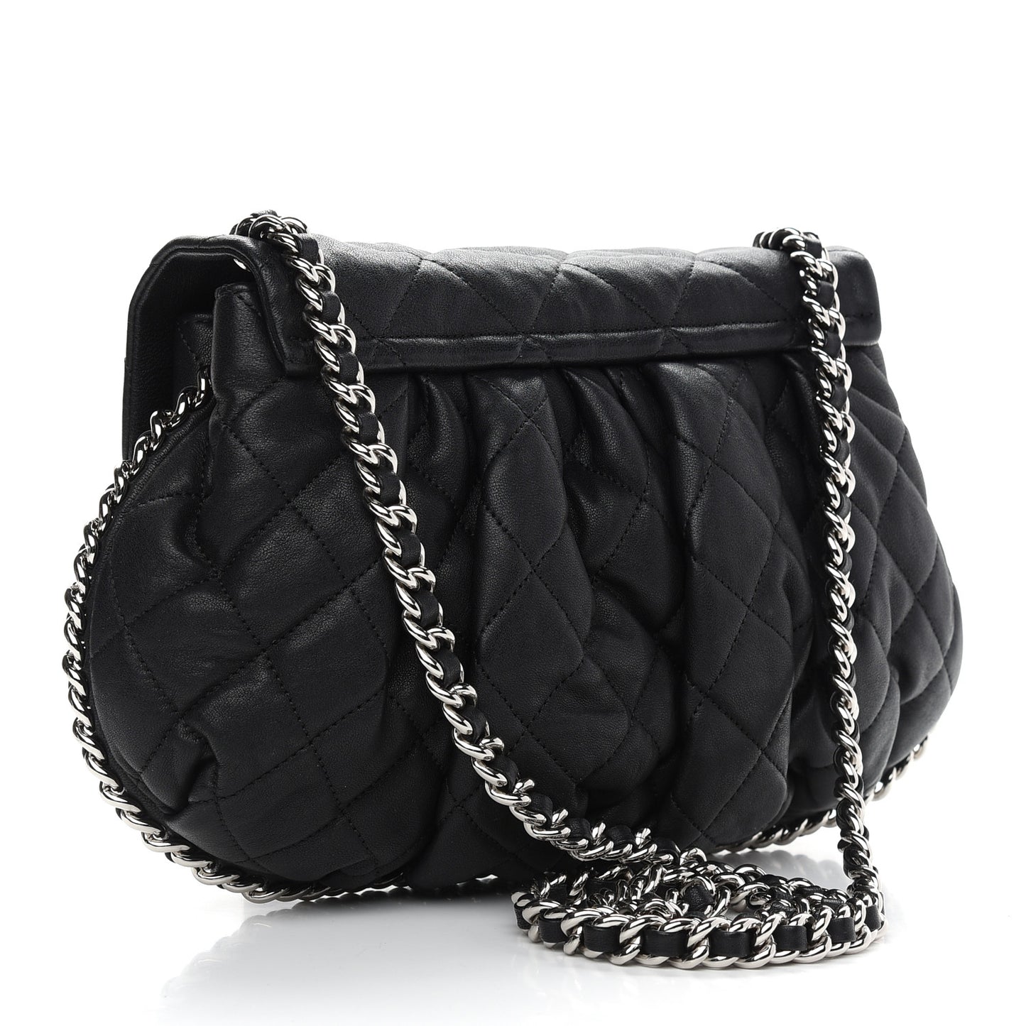 Washed Lambskin Quilted Medium Chain Around Messenger Black