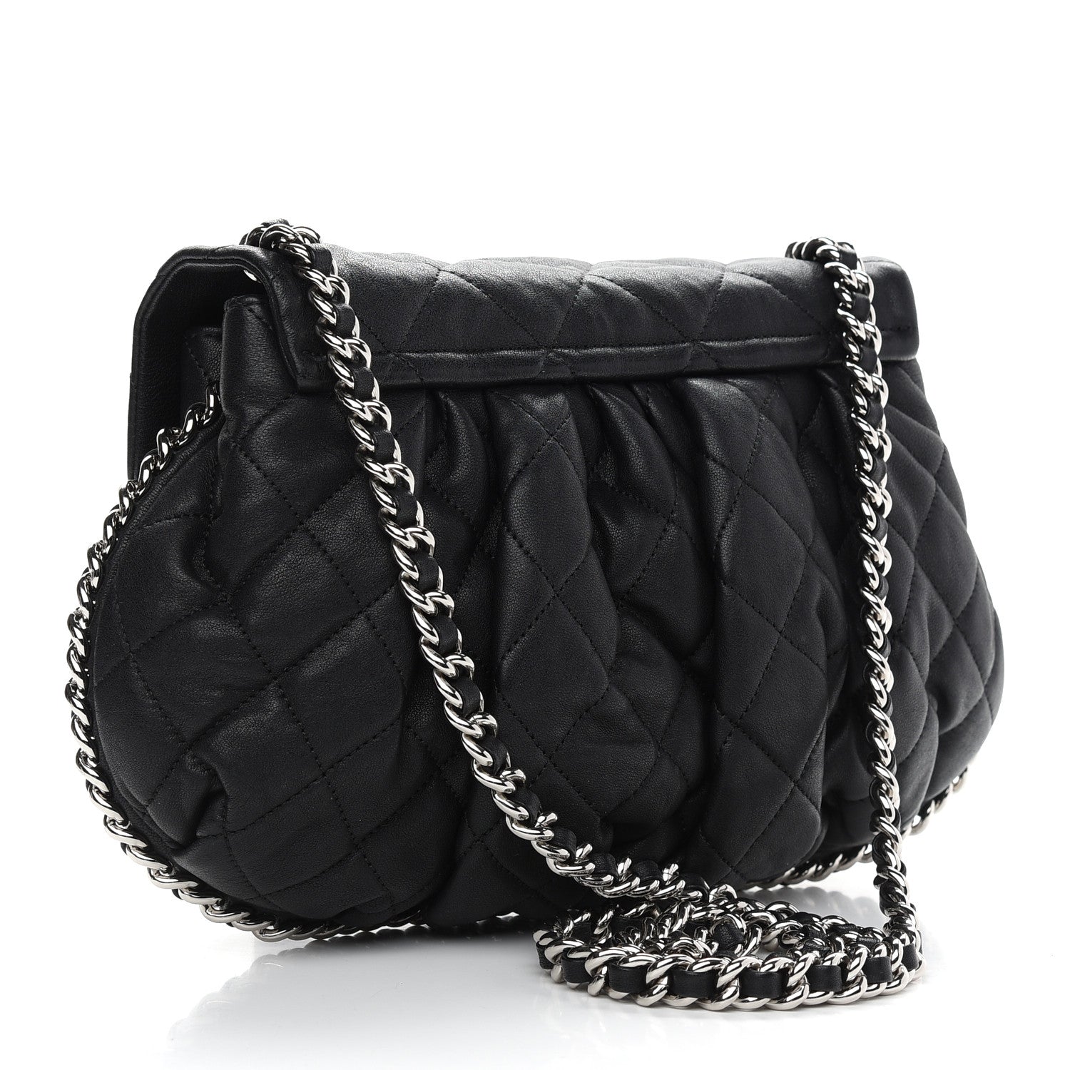 Chanel Washed Lambskin Quilted Medium Chain Around Messenger Black 3 of 9