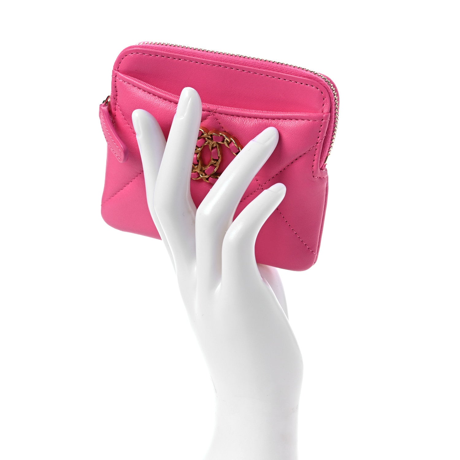 Chanel Lambskin Quilted Chanel 19 Zip Card Holder Wallet Pink 2 of 8