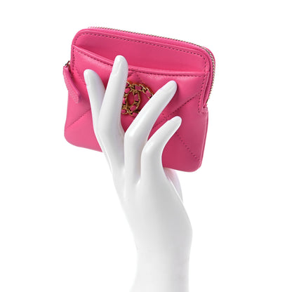 Chanel Lambskin Quilted Chanel 19 Zip Card Holder Wallet Pink 2 of 8