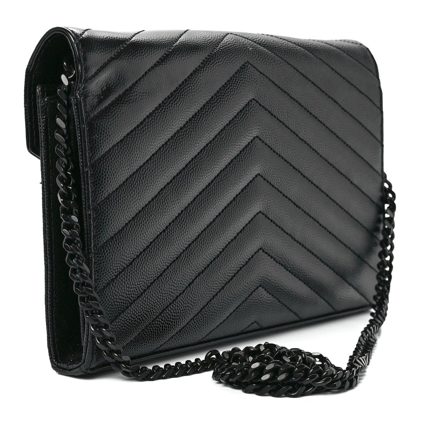 Grain De Poudre Matelasse Chevron Monogram Monochrome Chain Wallet Black