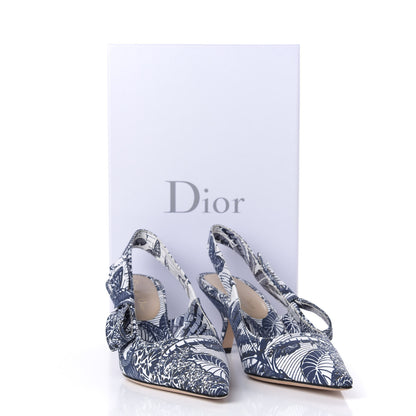Christian Dior Toile De Jouy Tropicalia Sweet D Slingback Pumps 37 Indigo White 9 of 9