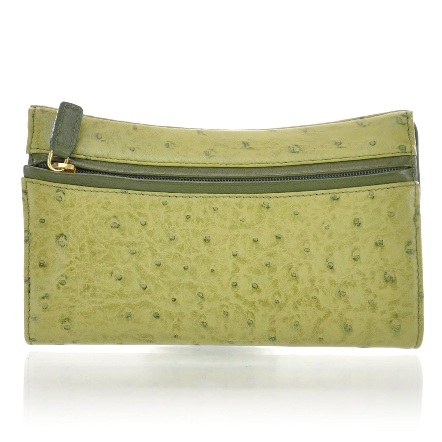 Ostrich Saddle Wallet Green