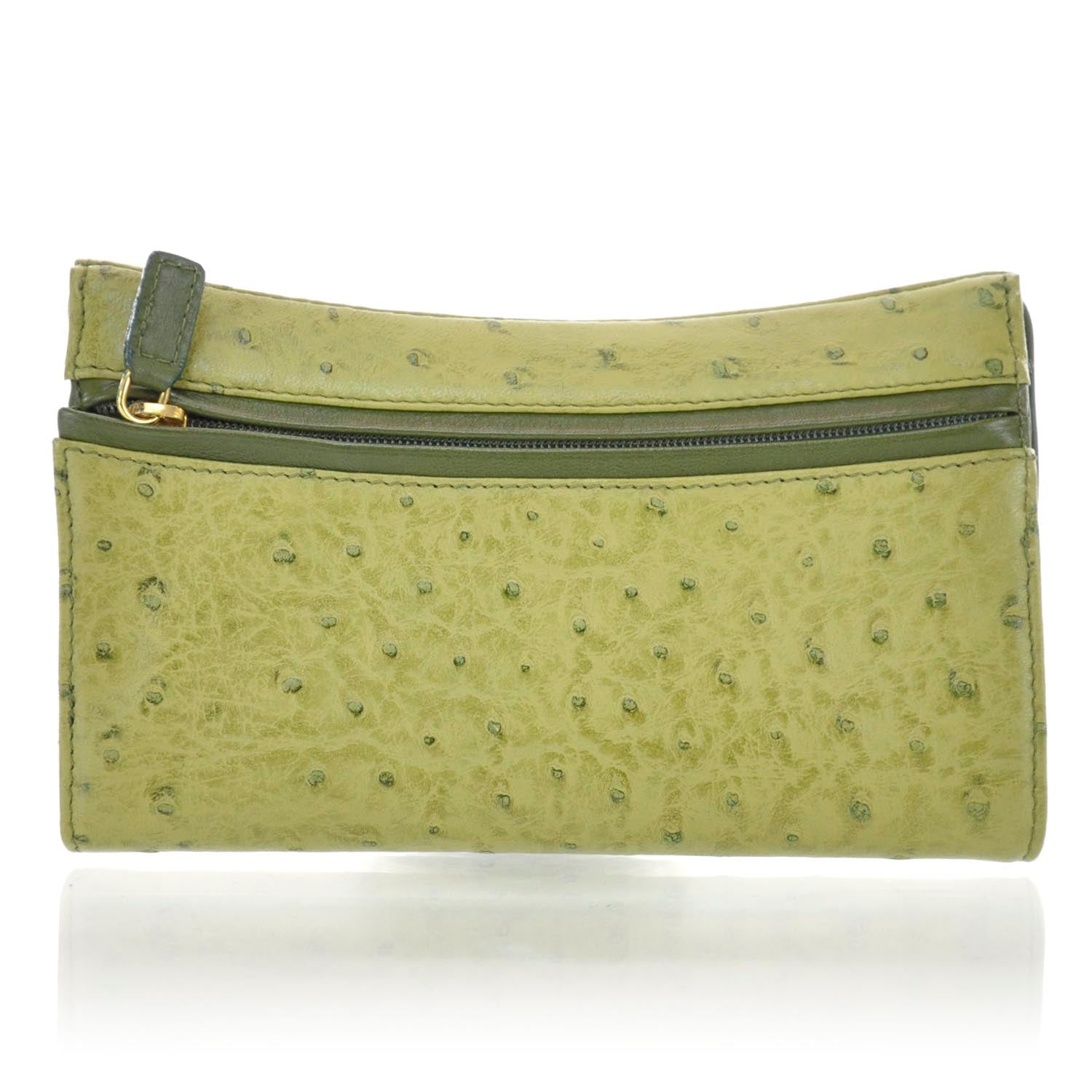 Christian Dior Ostrich Saddle Wallet Green 3 of 7