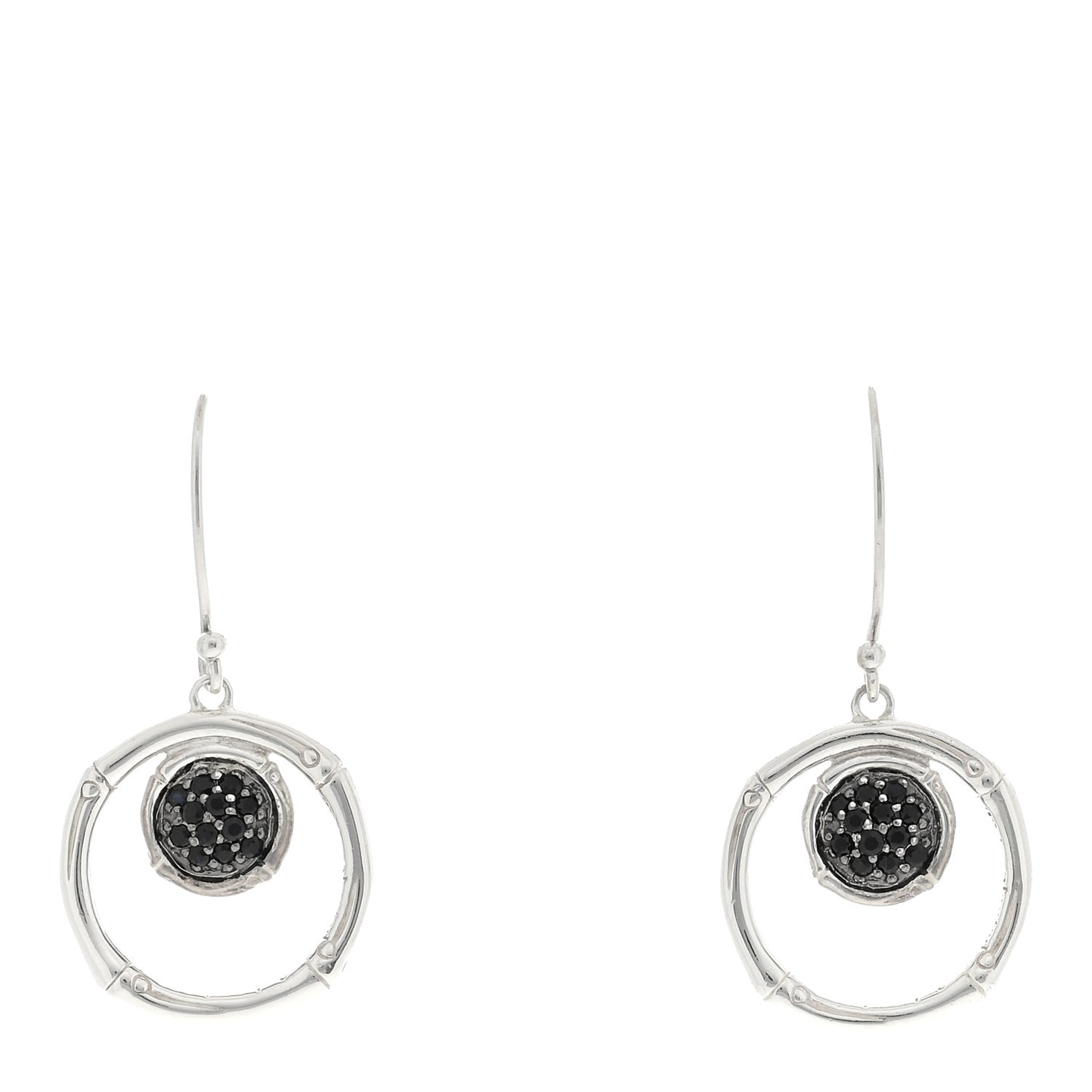 Sterling Silver Black Sapphire Drop Hoop Earrings