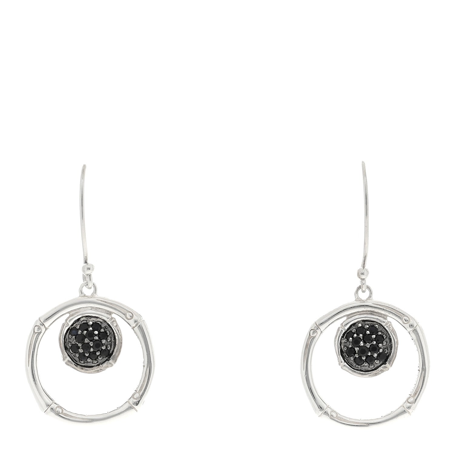 John Hardy Sterling Silver Black Sapphire Drop Hoop Earrings 1 of 4