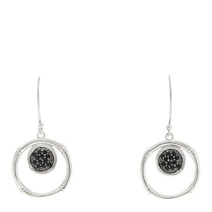 John Hardy Sterling Silver Black Sapphire Drop Hoop Earrings 1 of 4