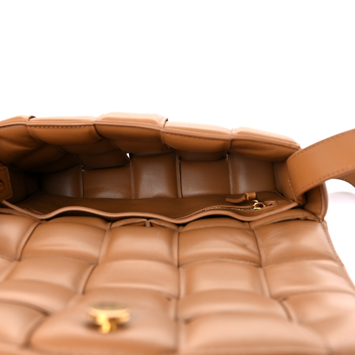 Nappa Maxi Intreccio Padded Cassette Crossbody Bag Caramel