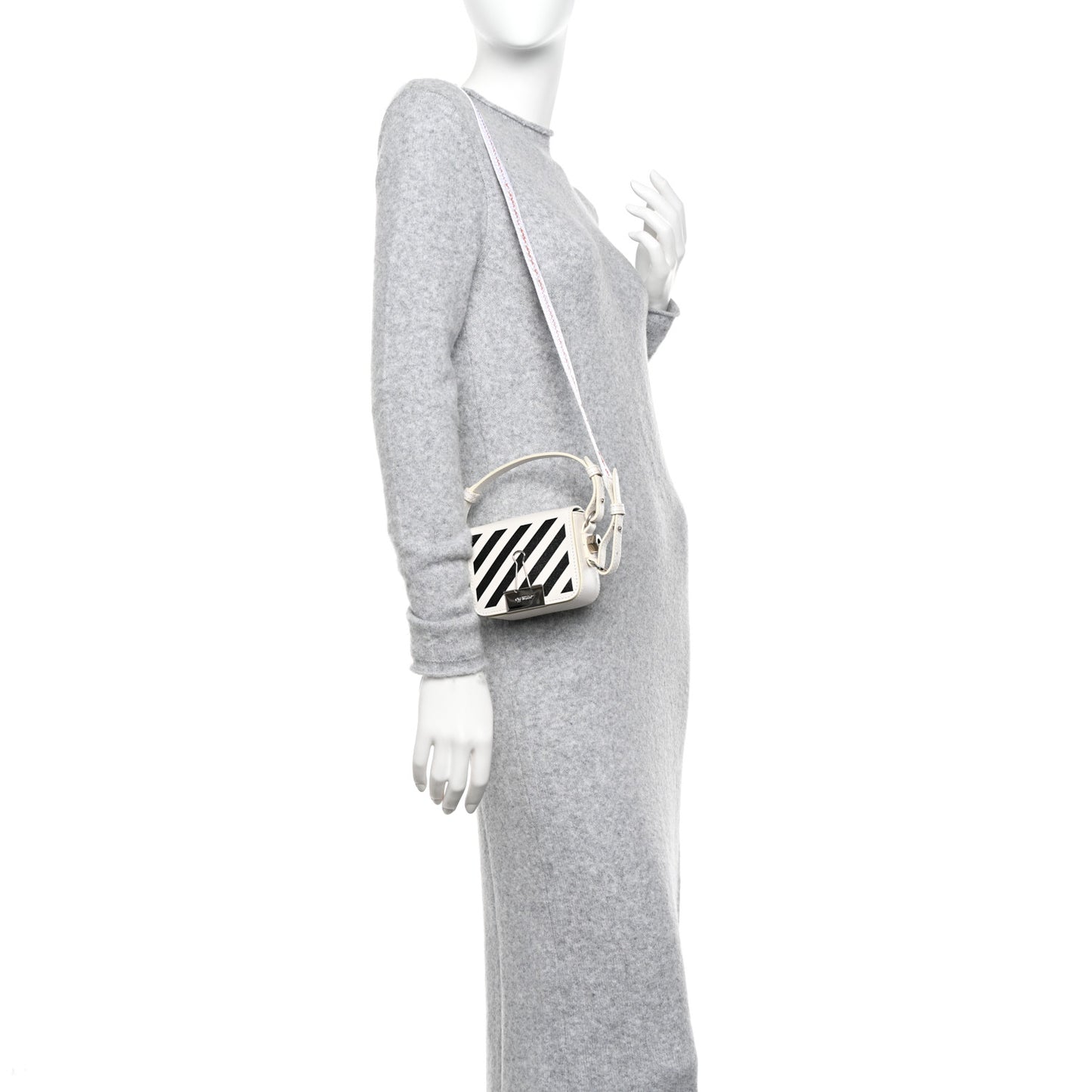 Saffiano Striped Baby Diag Binder Clip Bag White Black