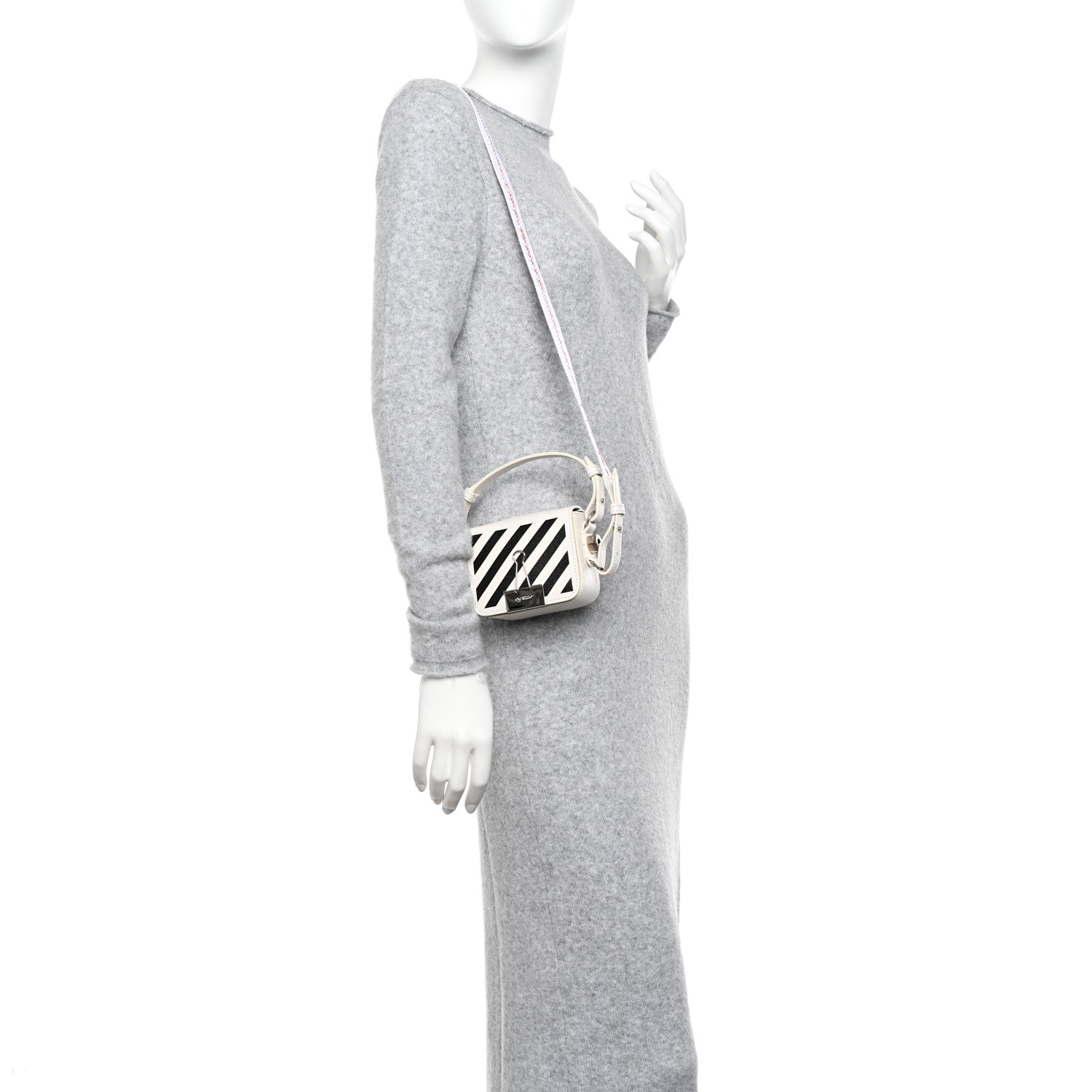 Off-White Saffiano Striped Baby Diag Binder Clip Bag White Black 2 of 12