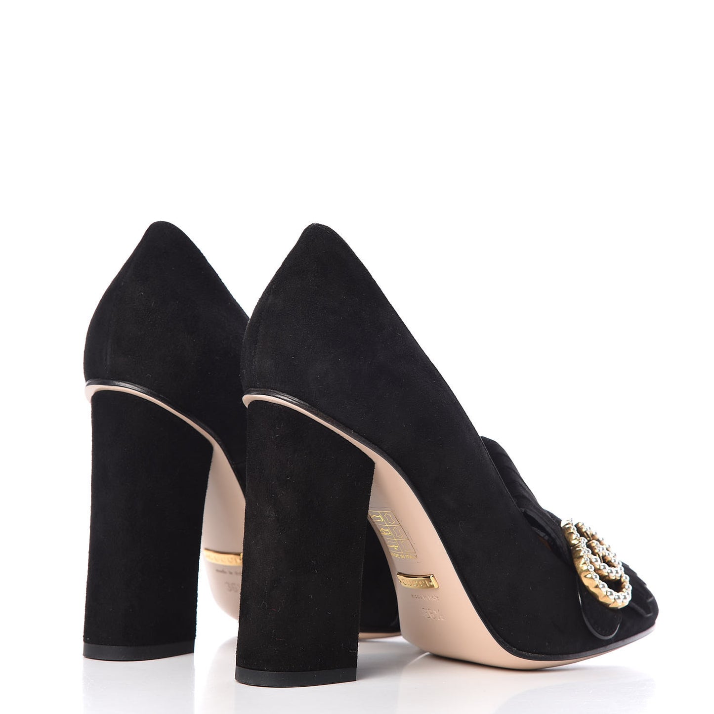 Kid Scamosciato Pearly GG Marmont Fringe 105mm Loafer Pumps 36.5 Black