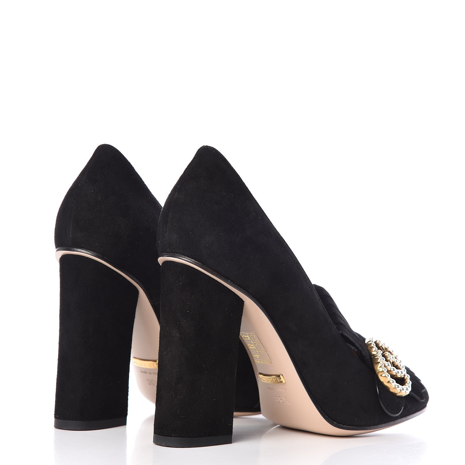 Gucci Kid Scamosciato Pearly GG Marmont Fringe 105mm Loafer Pumps 36.5 Black 4 of 9