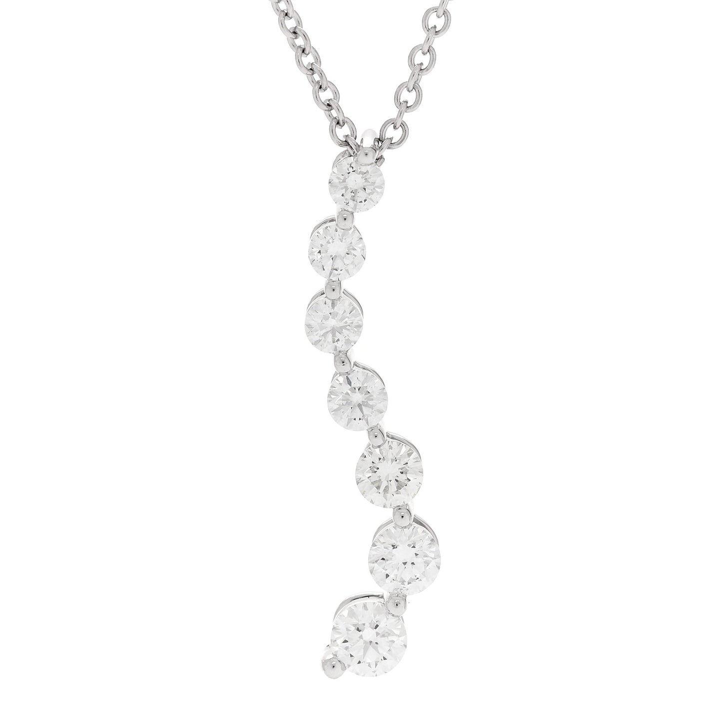 18K White Gold Diamond .88ctw Graduated Drop Pendant Necklace