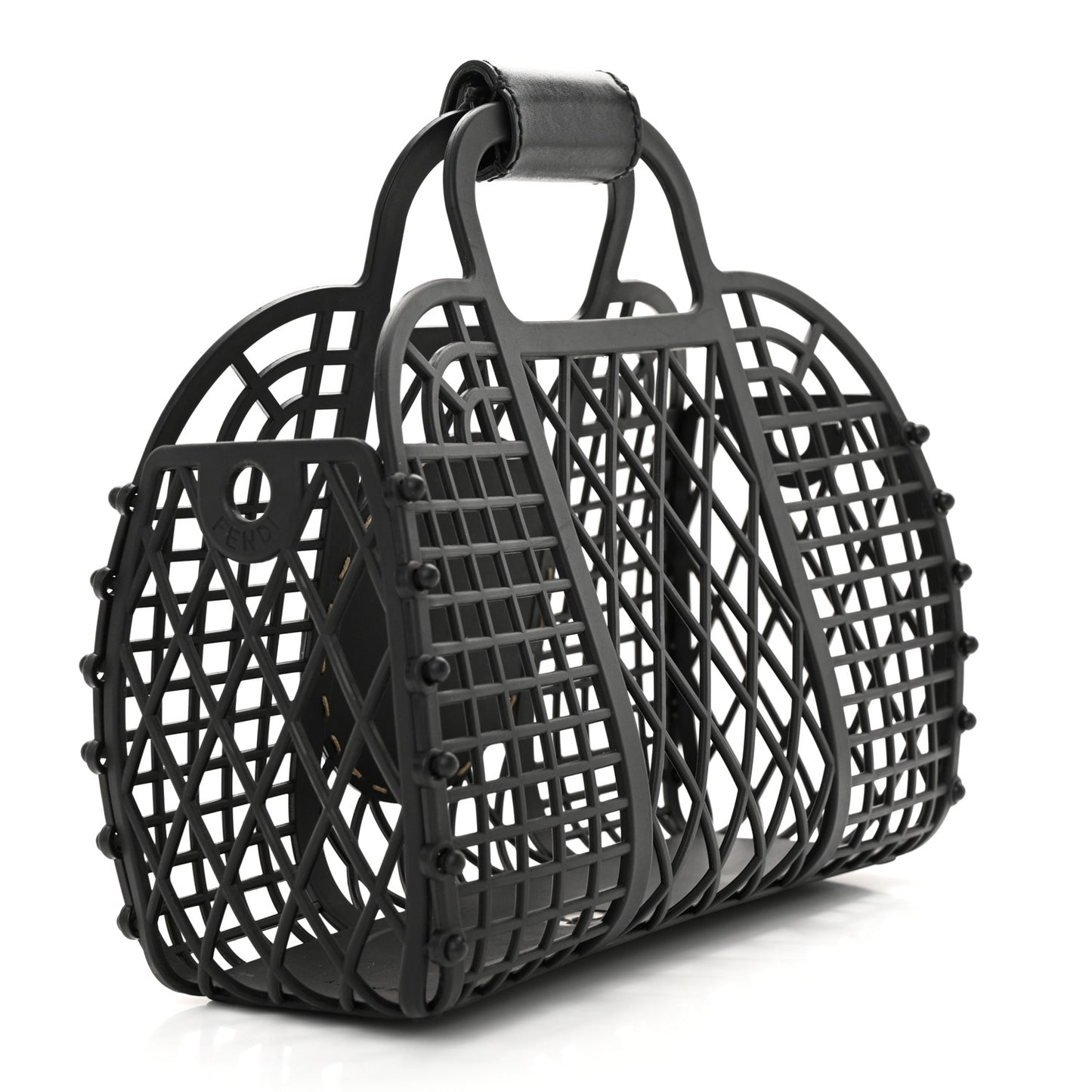Recycled Plastic Vitello Liberty Matte Small Fendi Basket Black Miele Scuro