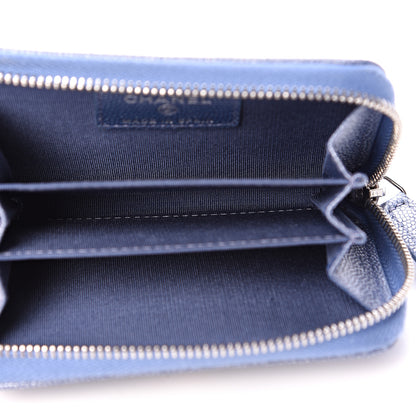 Chanel Metallic Caviar Chevron Quilted Vintage Mademoiselle Zip Coin Purse Light Blue 4 of 7