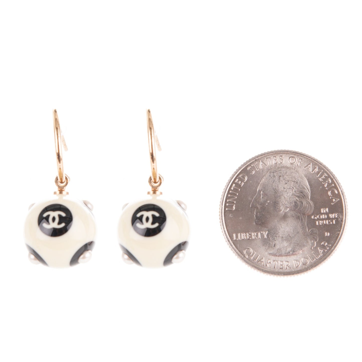 Enamel Pearl CC Drop Earrings Black White