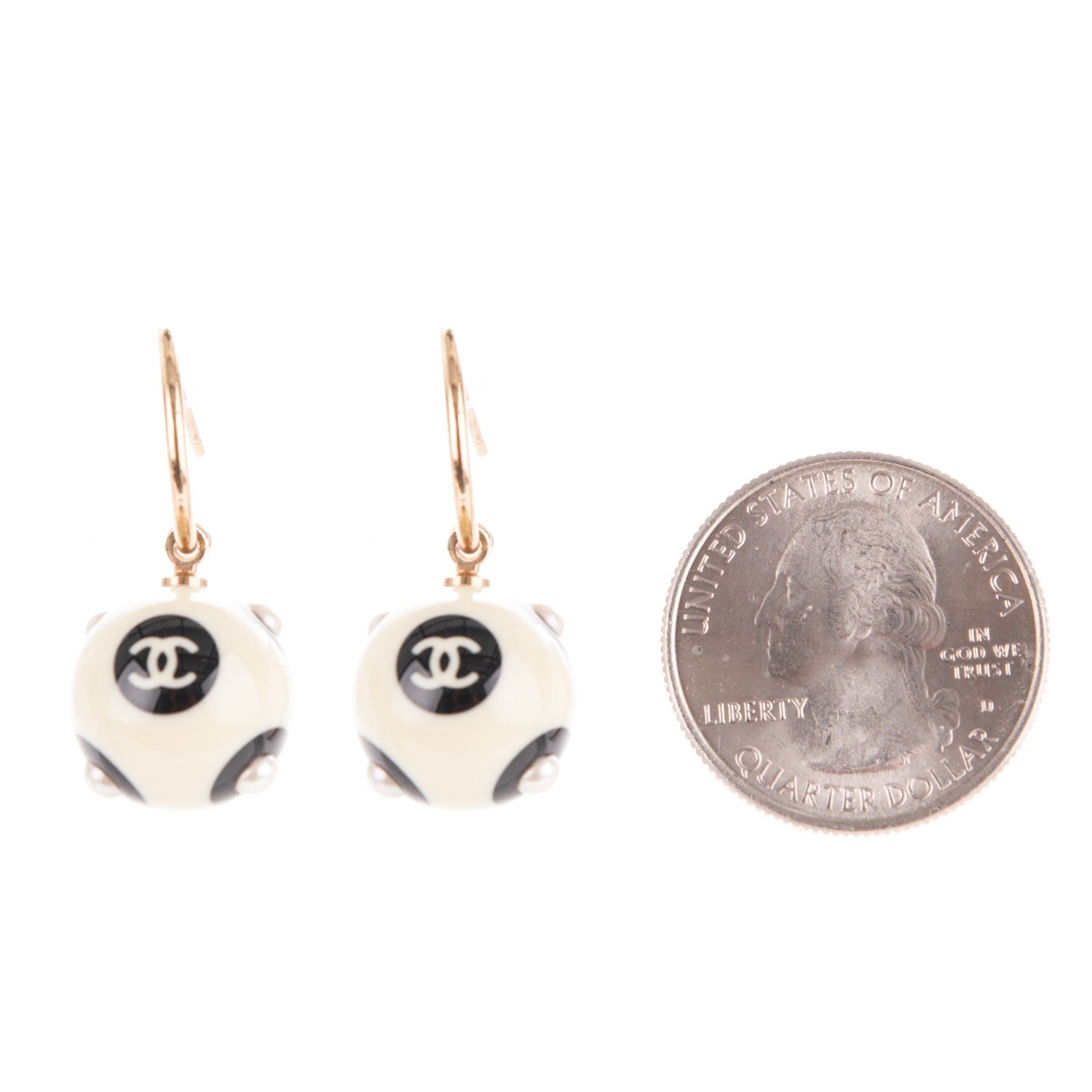 Chanel Enamel Pearl CC Drop Earrings Black White 2 of 5