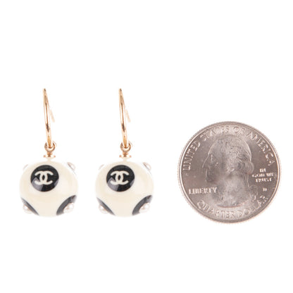 Chanel Enamel Pearl CC Drop Earrings Black White 2 of 5