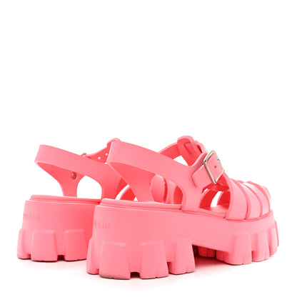 Prada Foam Rubber Triangle Logo Monolith 55mm Cage Sandals 38 Begonia 5 of 12
