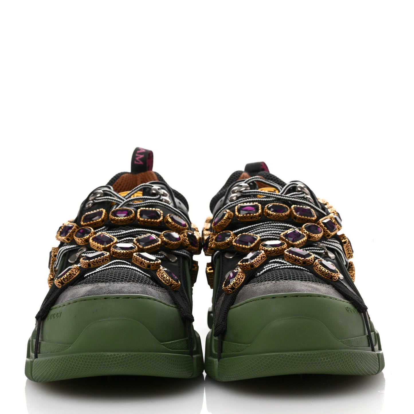 X SEGA Mesh Suede Calfskin Removable Crystals Mens Flashtrek Sneakers 12 Loess Black Olive Green