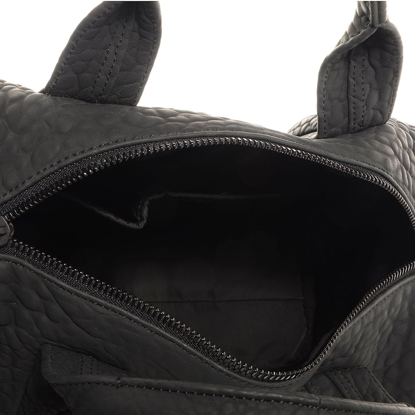 Pebbled Lambskin Rocco Duffel Matte Black w Iridescent Hardware