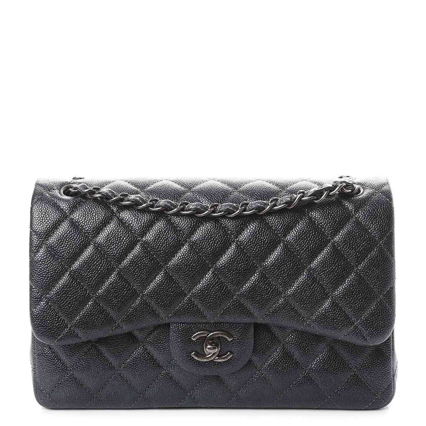 Metallic Caviar Quilted Jumbo Double Flap Dark Grey