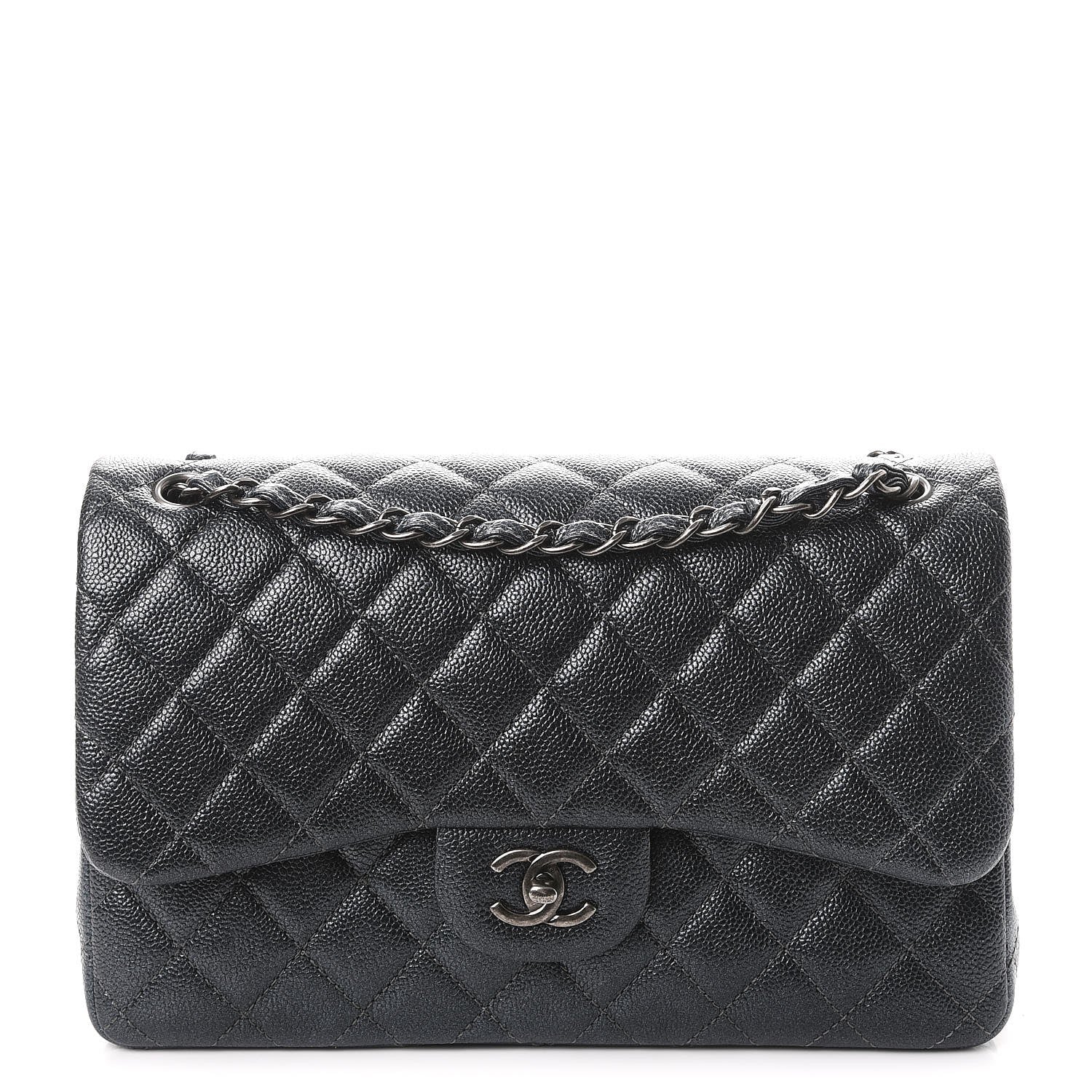 Chanel Metallic Caviar Quilted Jumbo Double Flap Dark Grey 1 of 8