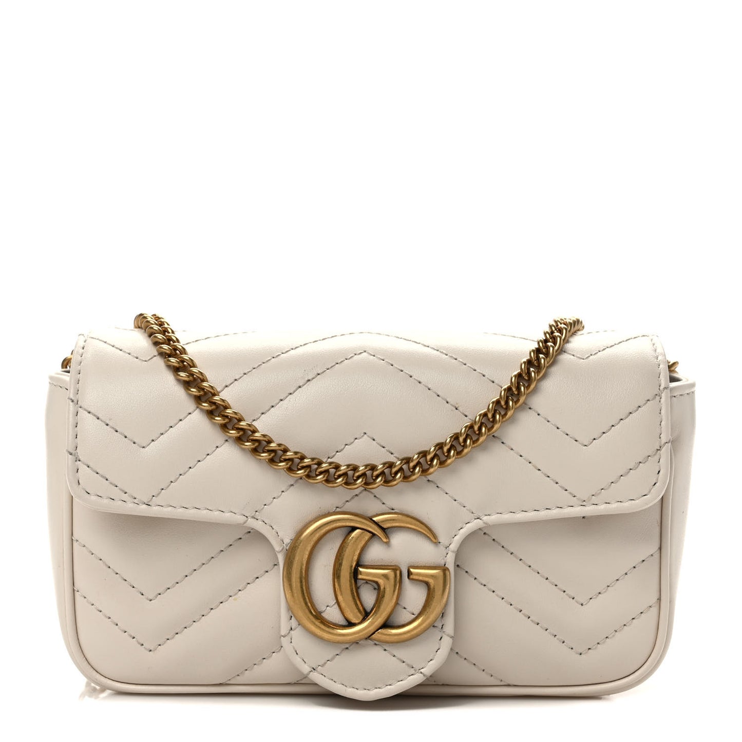 Calfskin Matelasse Super Mini GG Marmont Shoulder Bag White