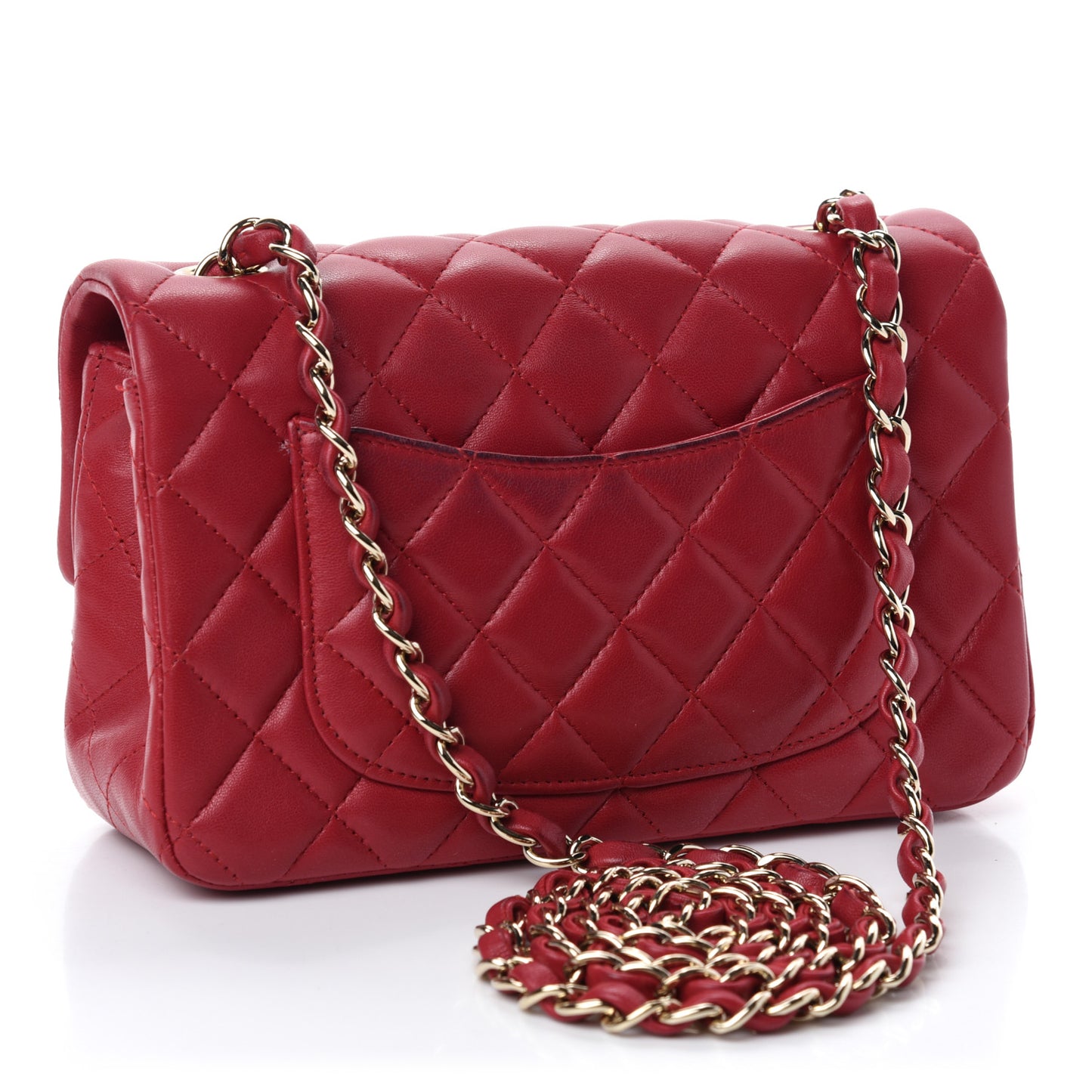 Lambskin Quilted Mini Rectangular Flap Red